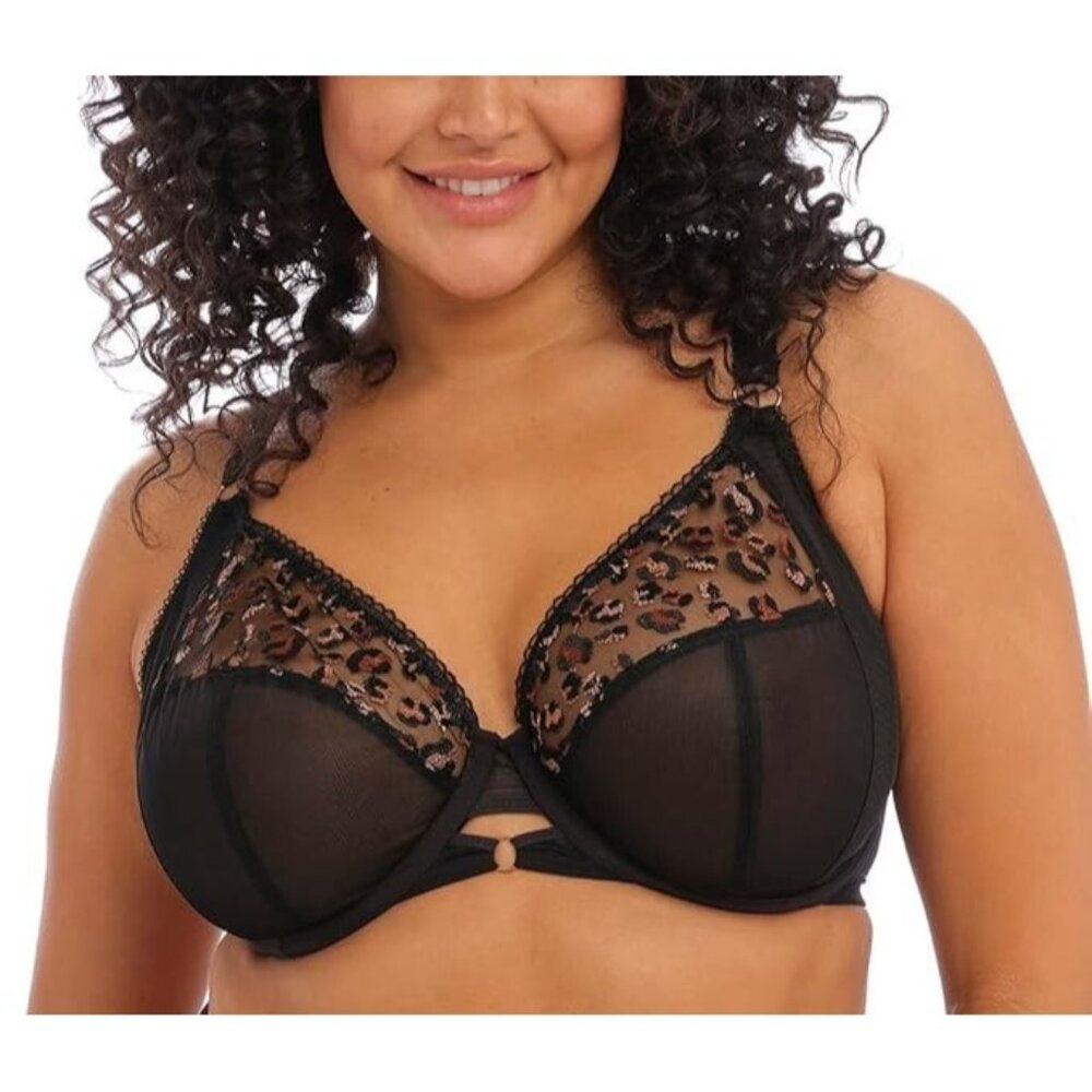 Elomi Namrah Womens 44DDD Black Underwire Plunge Bra NEW